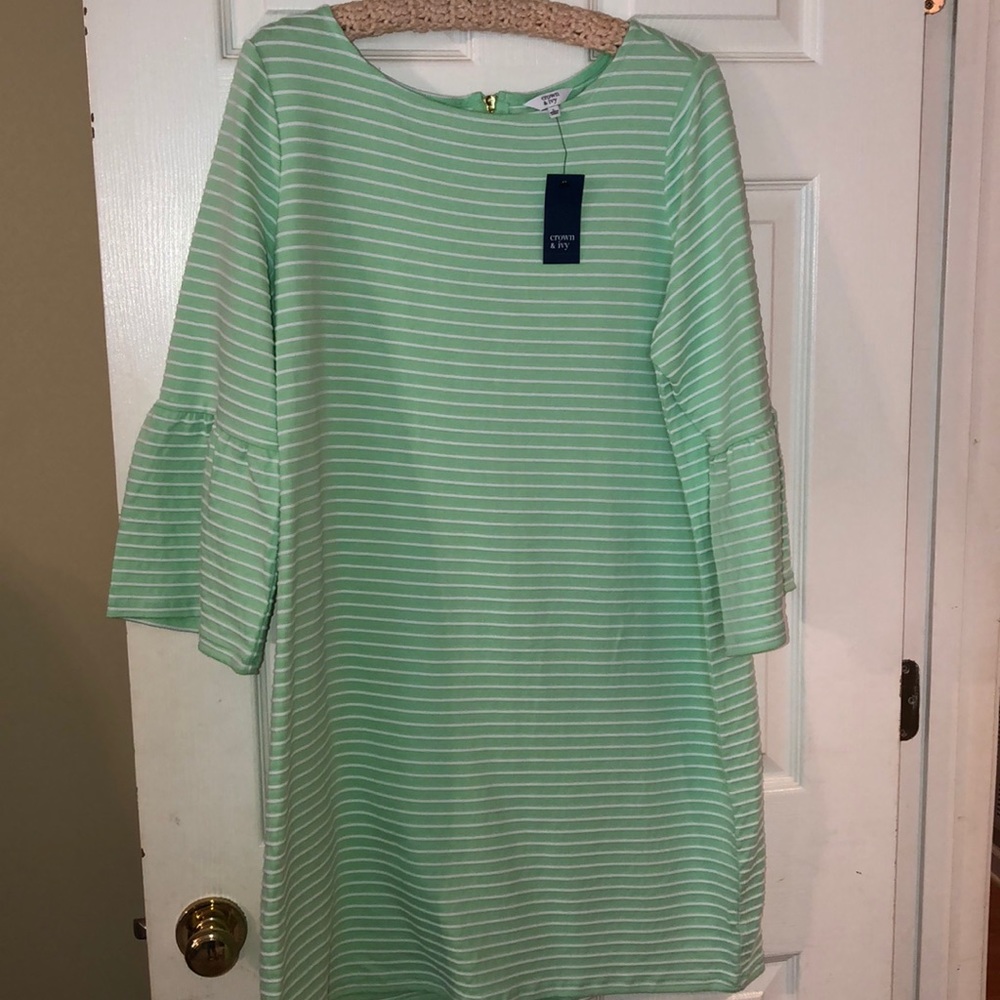 crown & ivy Mint Green and White Striped Shift Dress